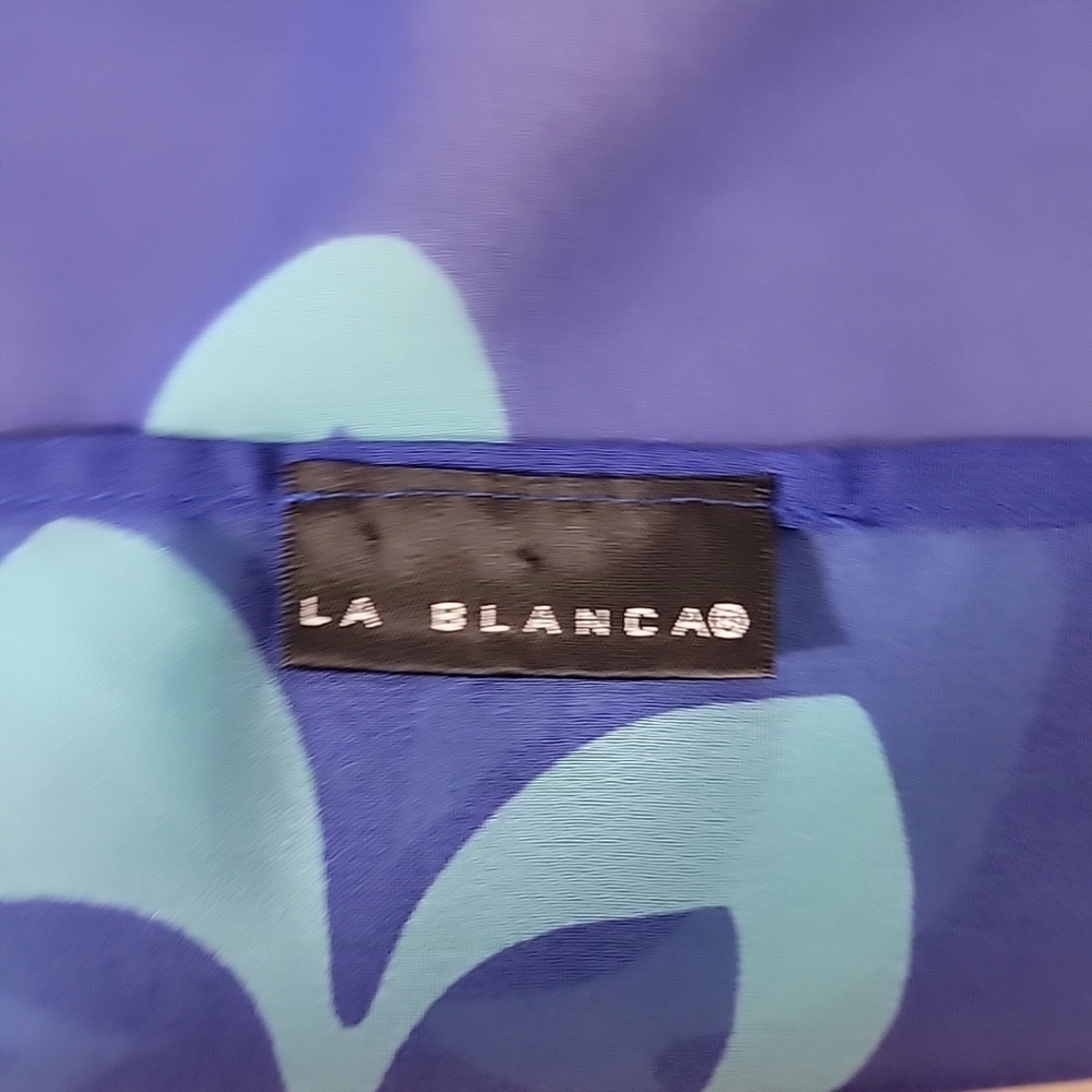 La Blanca Blue Floral Semi Sheer Rectangle Scarf - Picture 3 of 4